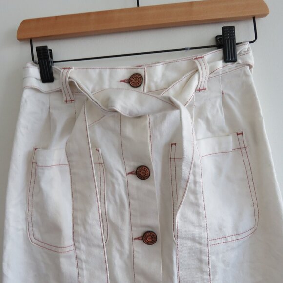SEE BY CHLOE Belted Denim Midi Pencil Skirt in Ivory Cream Quiet Luxury Size 4 - Picture 5 of 16